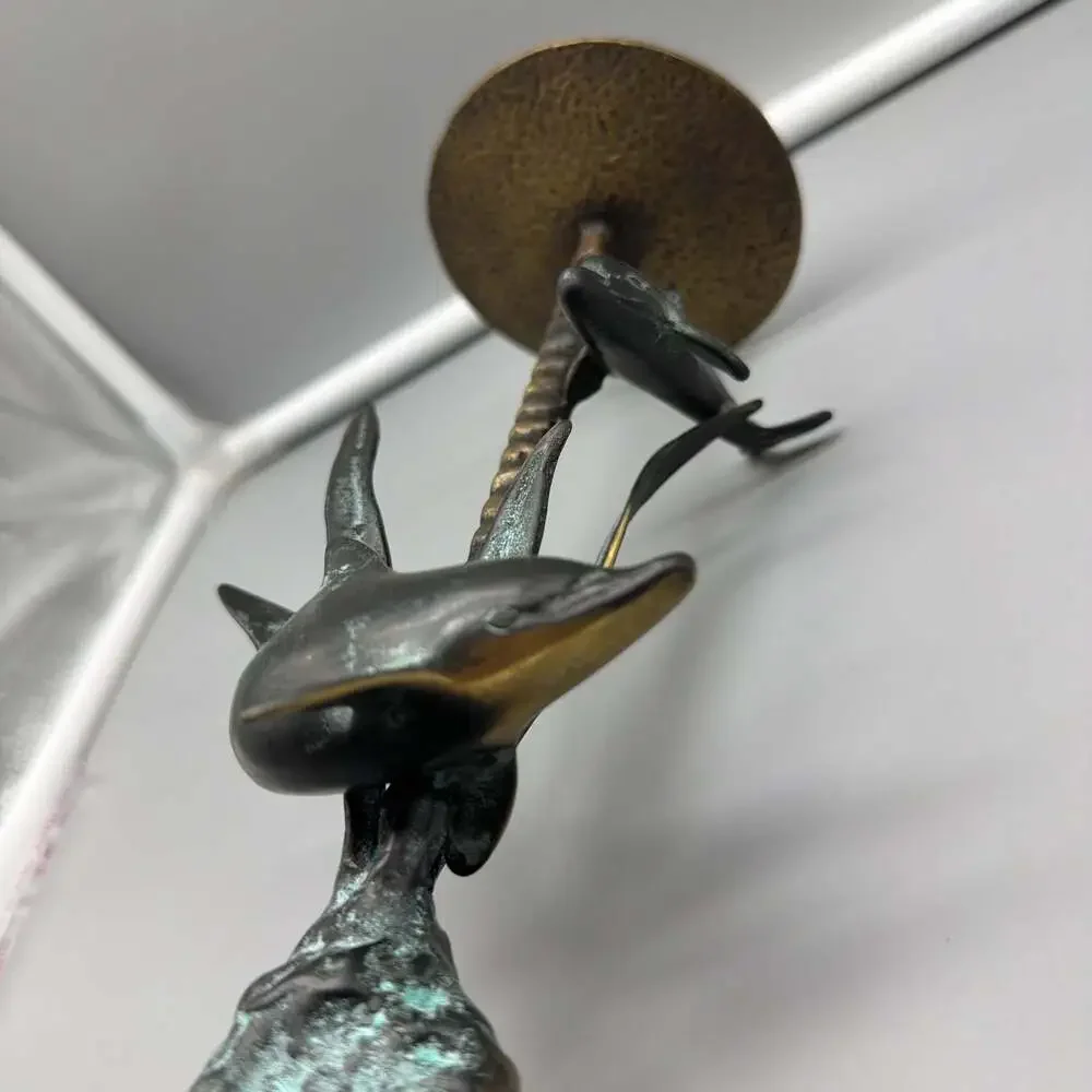 Vintage SPI Gallery Bronze Dolphin‎ Candle Holder on Marble Base
